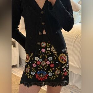 French Connection Black Embroidered Mini Skirt